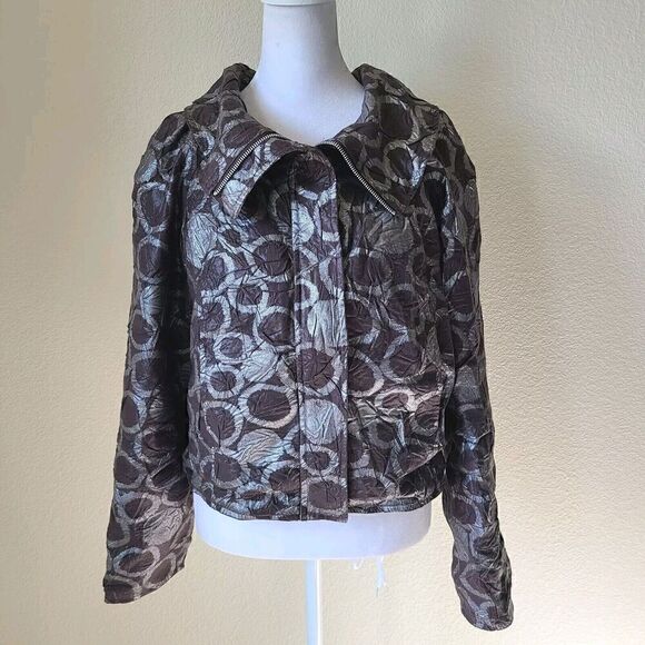 Joseph Ribkoff Size 4 Zip Up Brown & Silver Textured Metallic Jacket Lightweight - Picture 1 of 10